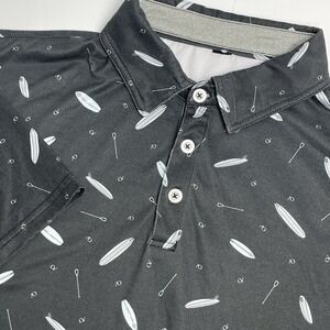 Anderson Ord Polo Men's Black Large Golf Performance Surf Board Oars AOP